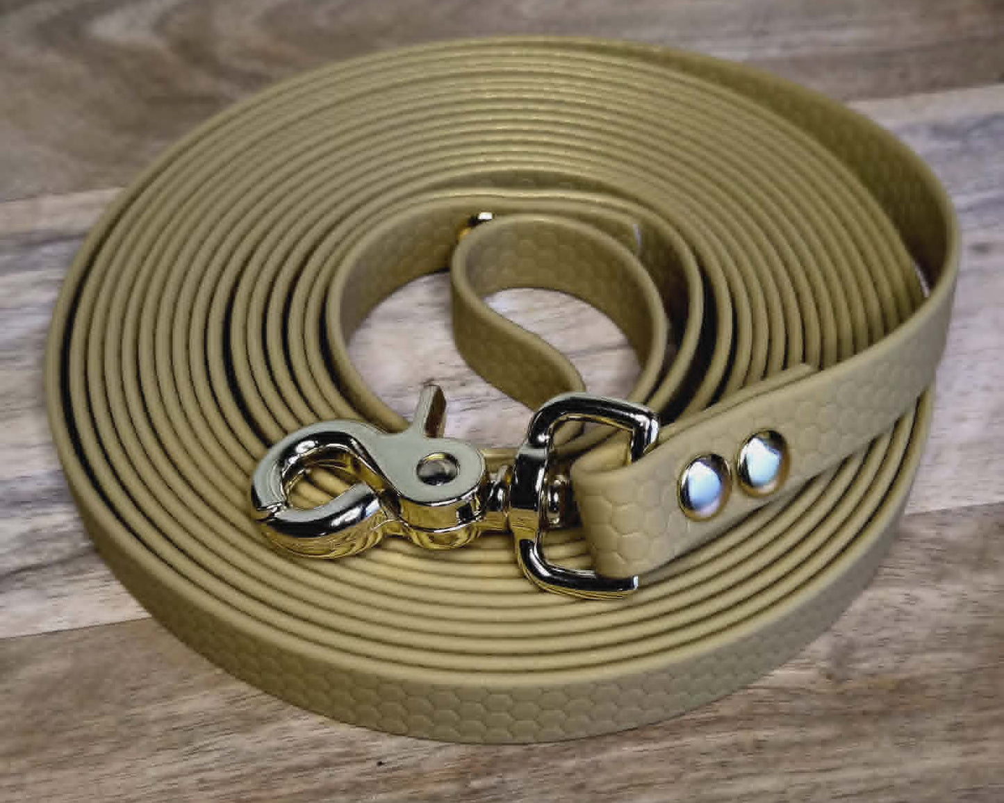 Longe chien 5 mètres en sangle enduite PVC (Hexa) - solide, imperméable & fabrication artisanale